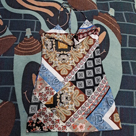 🌈 ITALIAN PATCHWORK SLIP DRESS-L - Picture 1 of 6